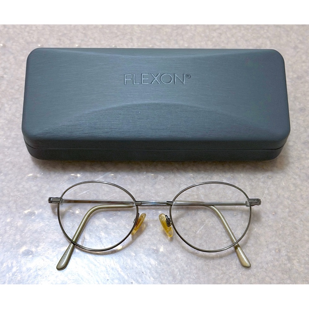 Flexon Marchon Autoflex 53 Frames Glasses Metal Round Oval Dark Silver Case